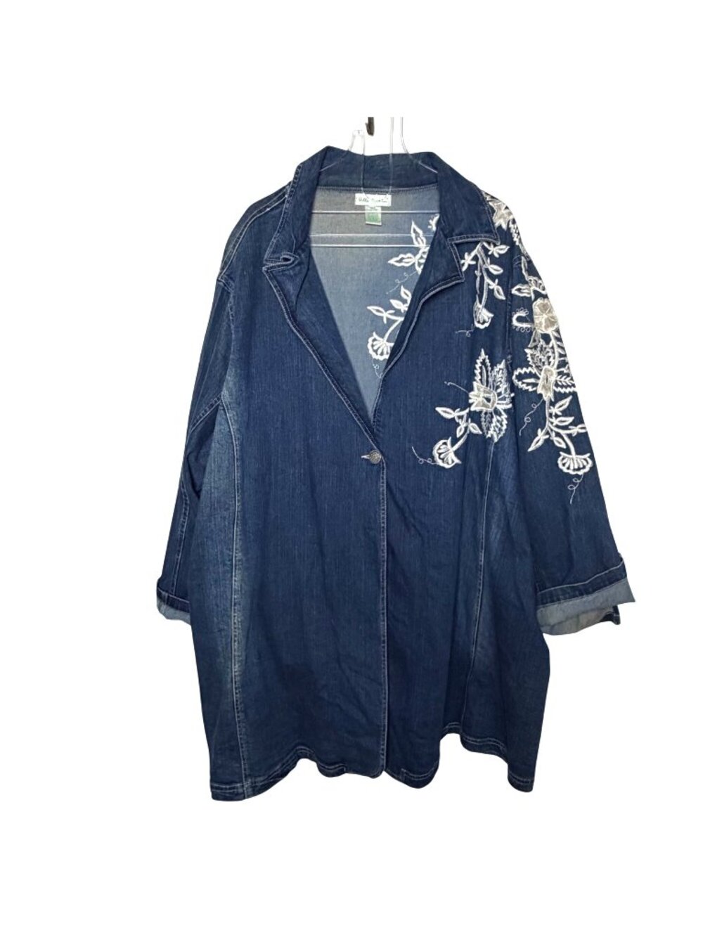 Embroidered Denim Jacket Coat By Ulla Popken Womens Plus 32 34 Relaxed Boho